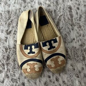 Tory Burch Cream and Tan Espadrilles with Classic Design